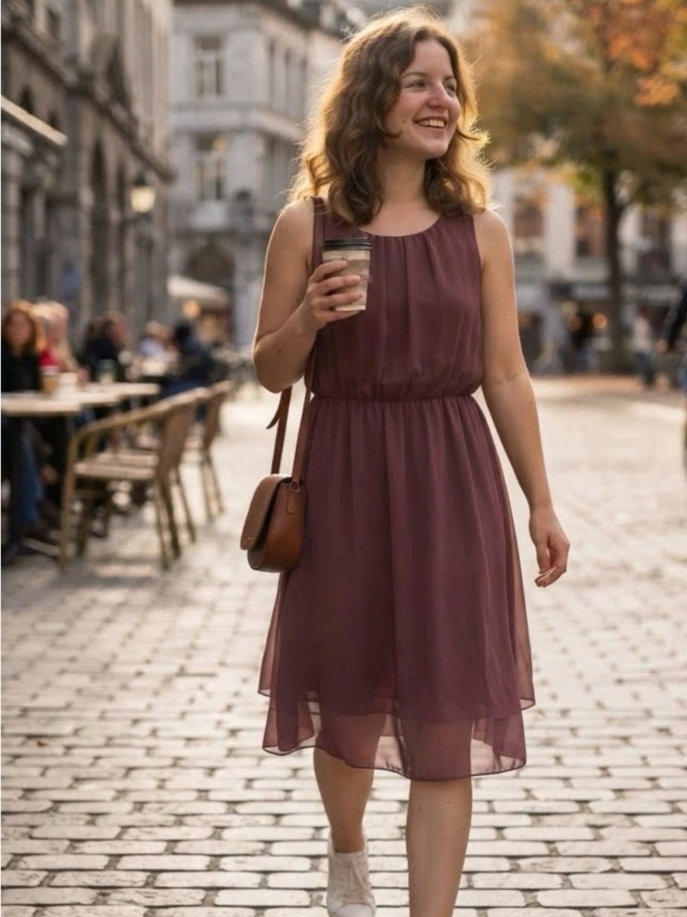 Simply Vera Vera Wang Sleeveless Dusty Burgundy Midi Dress 0262